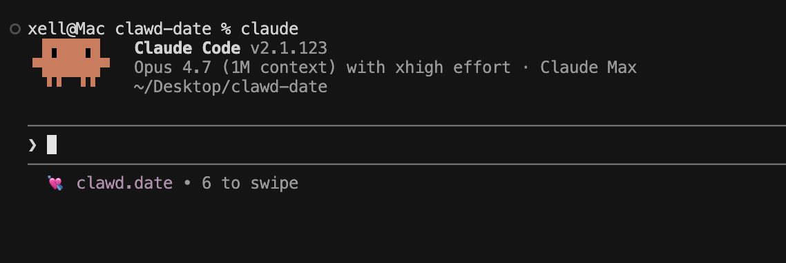 Claude Code launch screen with the clawd.date skill loaded
